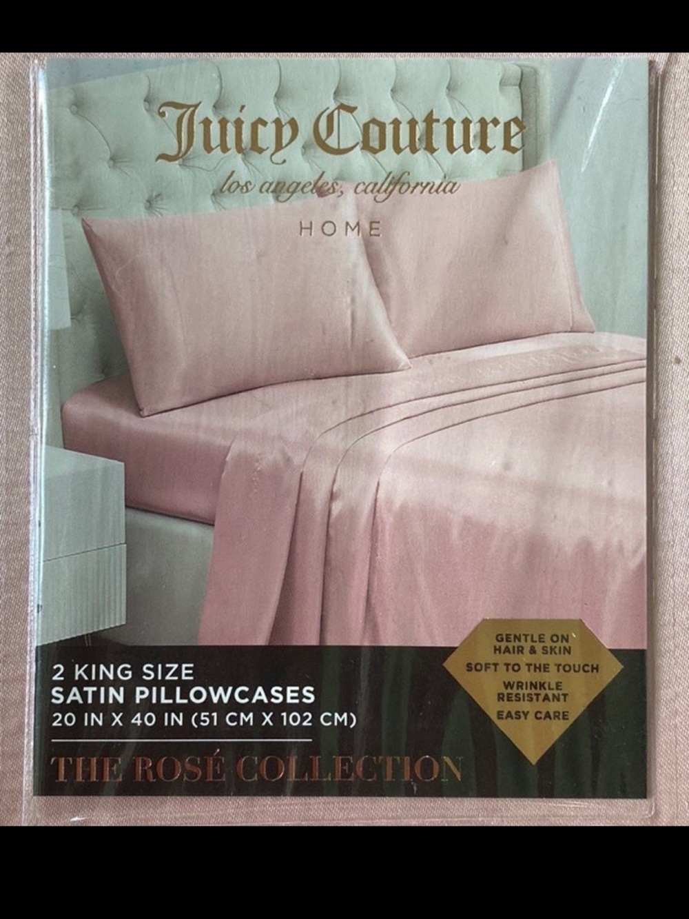 Juicy Couture Satin King Pillowcases rosé collection